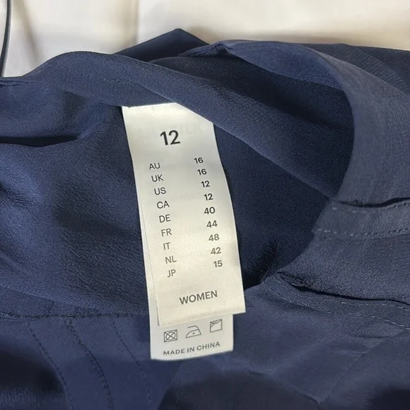 LilySilk Timeless Pleated 100% Silk Wide Leg Trousers Navy Blue Size 12 NWT!